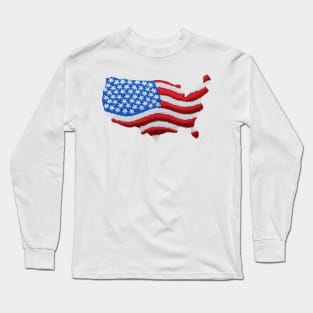 Embroidery American Flag Map Long Sleeve T-Shirt